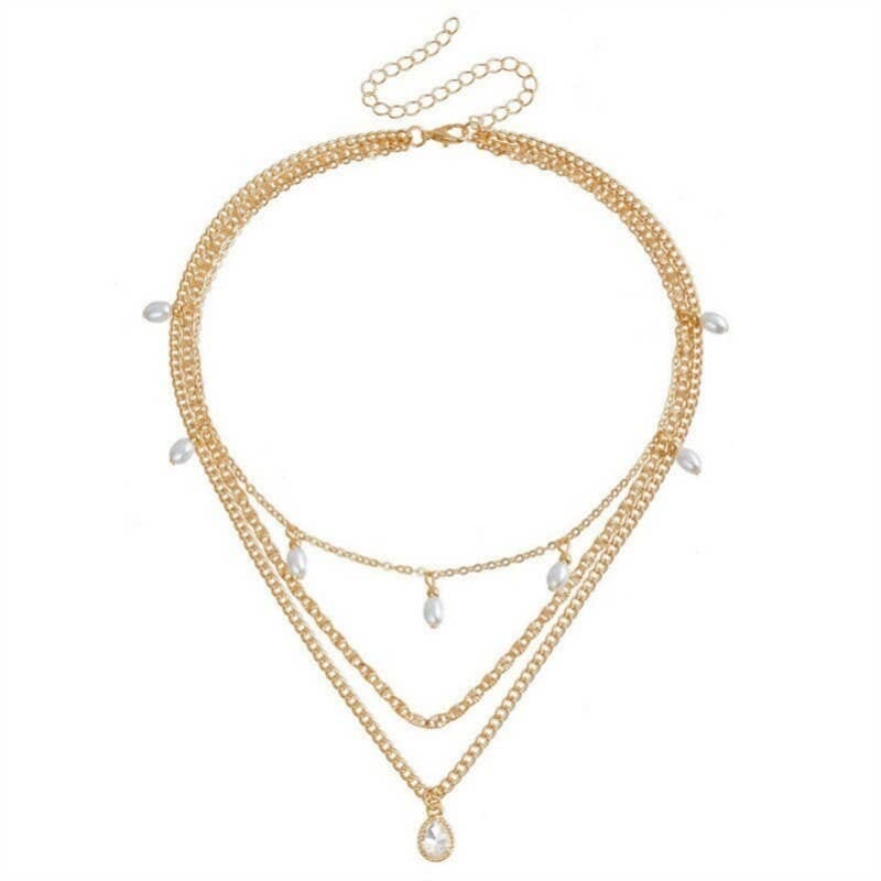 MULTI LAYER STONE CHAIN TEARDROP CHARM NECKLACE | 40NK9637: GOLD JOSSLYN by wall to wall 