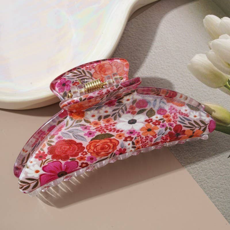 Floral Print Hair Claw Clips | 40H1054: Red JOSSLYN by wall to wall 