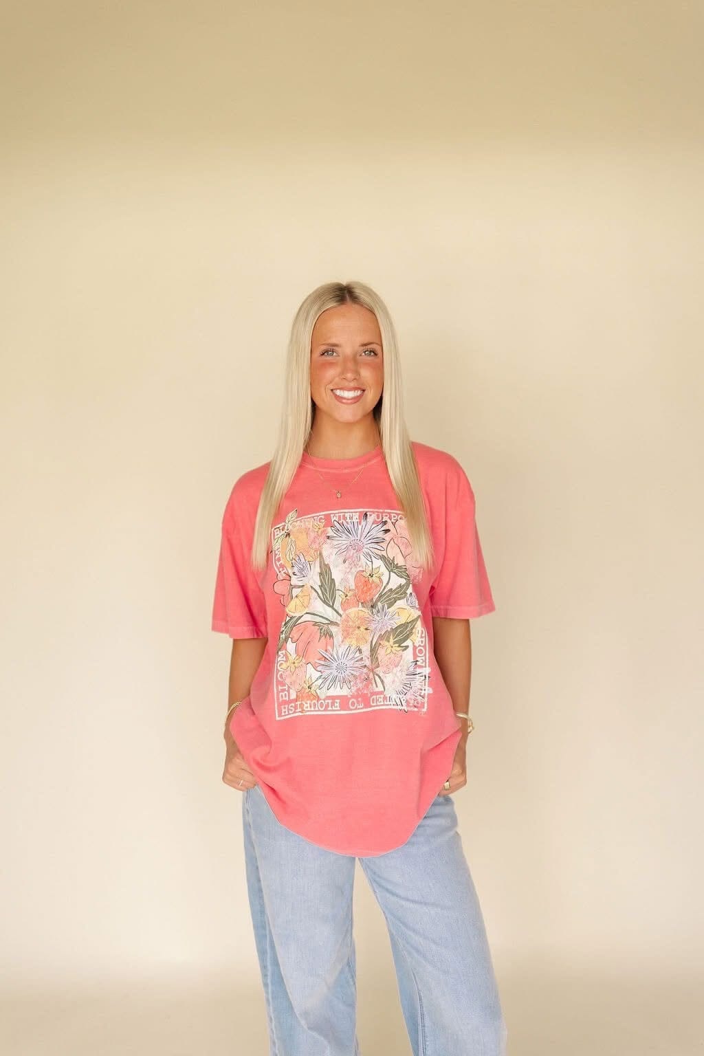 PREORDER | Bloom to Flourish Neon Coral Graphic Tee Short sleeve Chaudoin Creations 