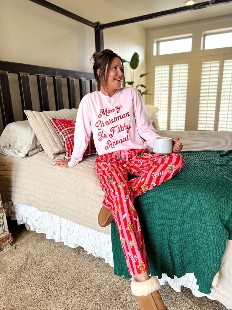 Merry Christmas Ya Filthy Animal Pink Comfort Colors Long Sleeve Tee Long sleeve Oliver and Otis 