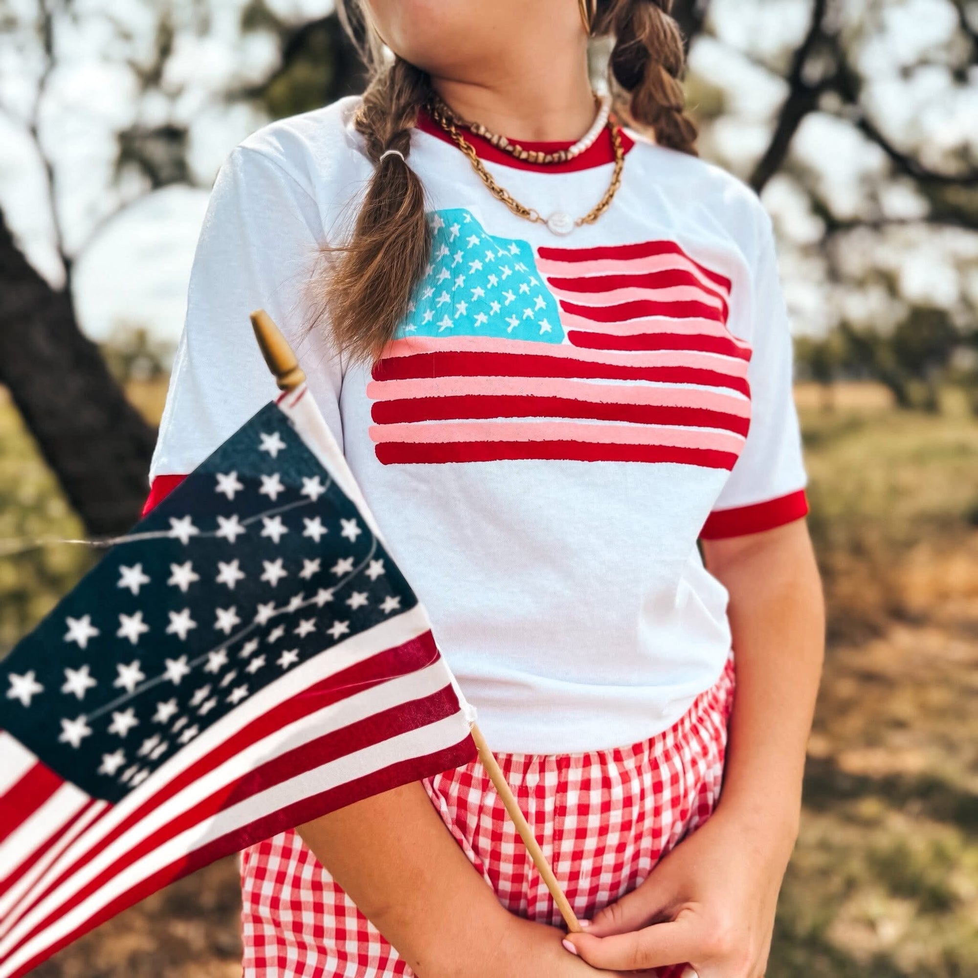 American Flag Red and Pink Ringer Tee PPTX 