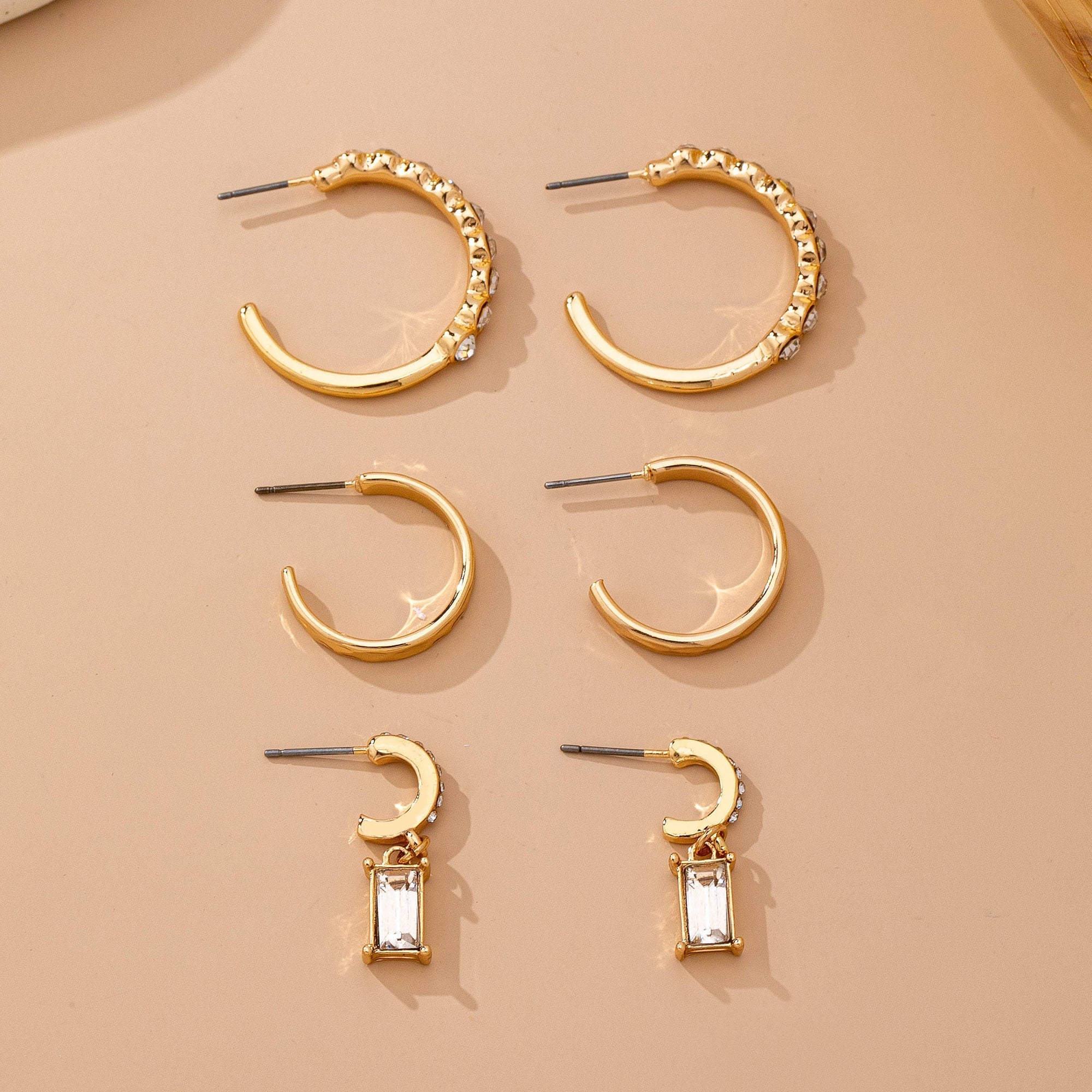 Crystal-Accented Gold Hoop Earring Set | 80E61945: Gold JOSSLYN by wall to wall 