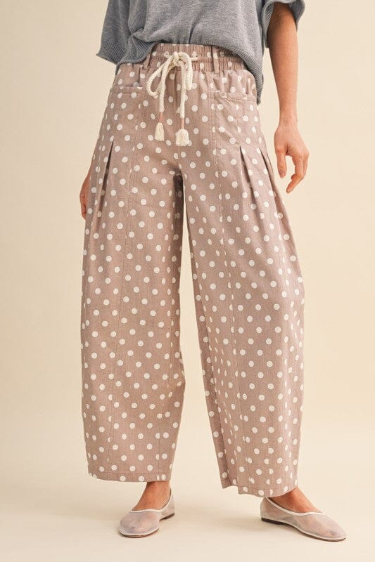 Taupe Polka Dot Cord String Elastic Pants Bottoms &amp;merci 