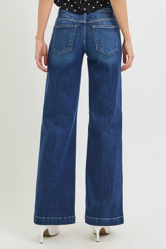 Risen Tummy Control Mid Rise Wide Leg Dark Wash Jeans Bottoms Risen 