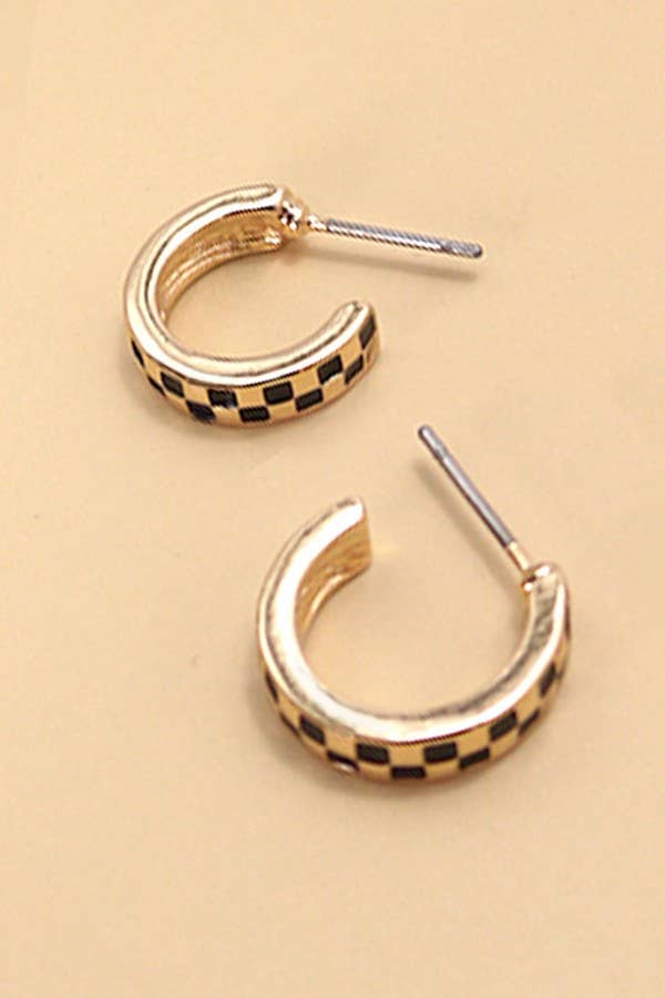 MINI CHECKER HOOP HUGGIE EARRINGS | 31E24864: Gold/black JOSSLYN by wall to wall 