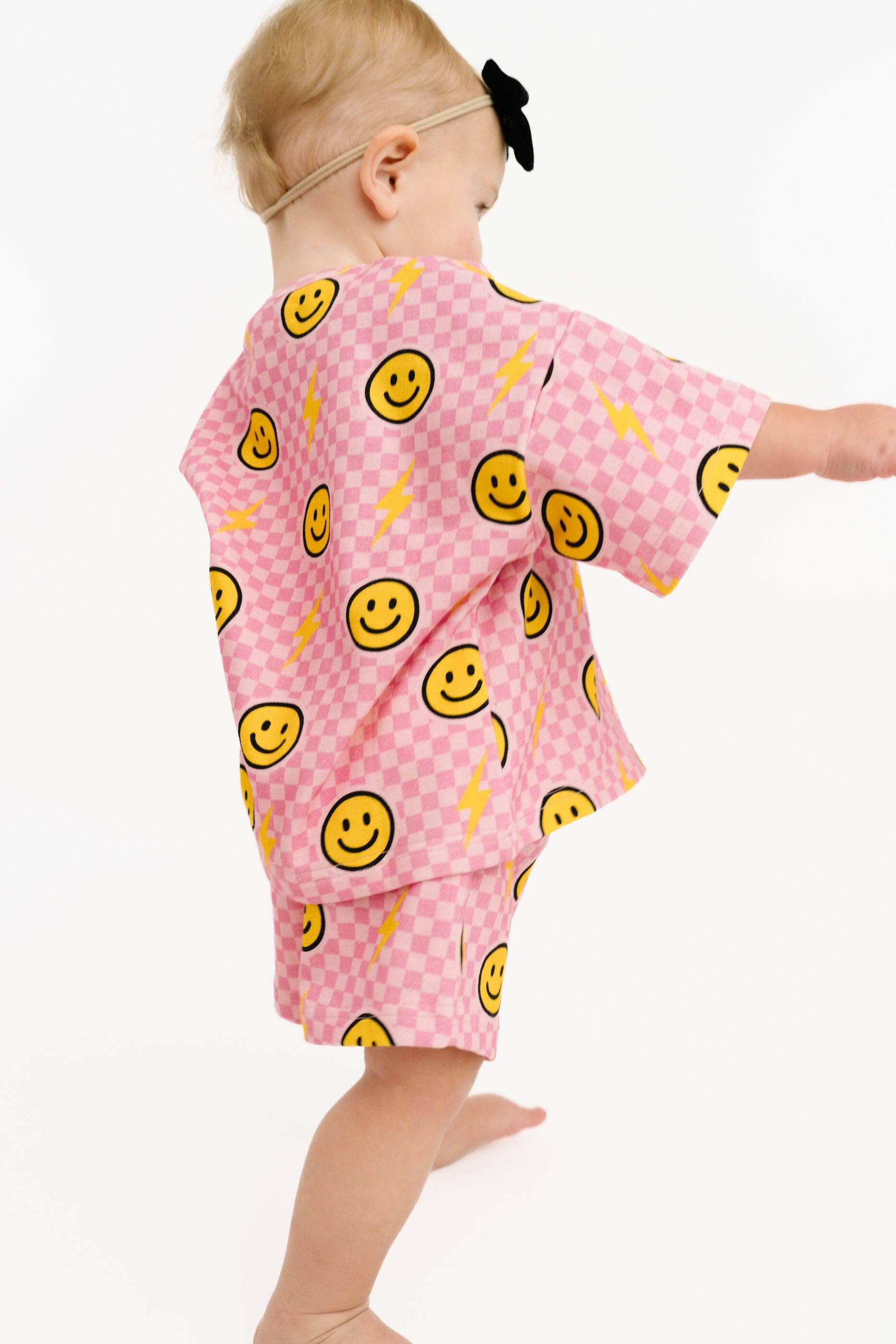 Pink Bolt Check Slouchy Set: 3T Little One Shop 
