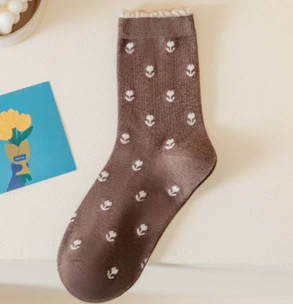 WOMAN BREATHABLE FLORAL COTTON SOCKS | 40S02067: Black JOSSLYN by wall to wall 