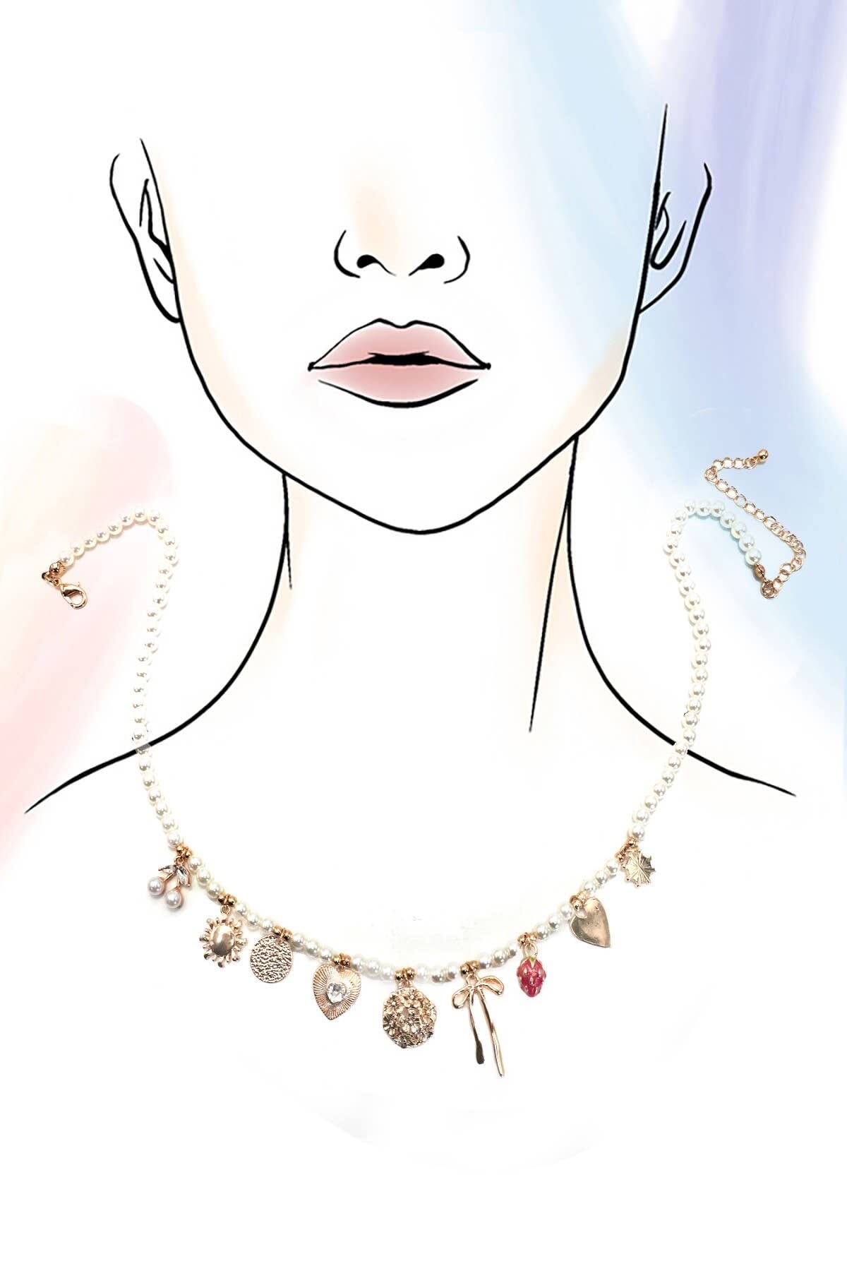 PEARL BEADED BOW STRAWBERRY CHERRY NECKLACE | 80N91511: Gold JOSSLYN by wall to wall 
