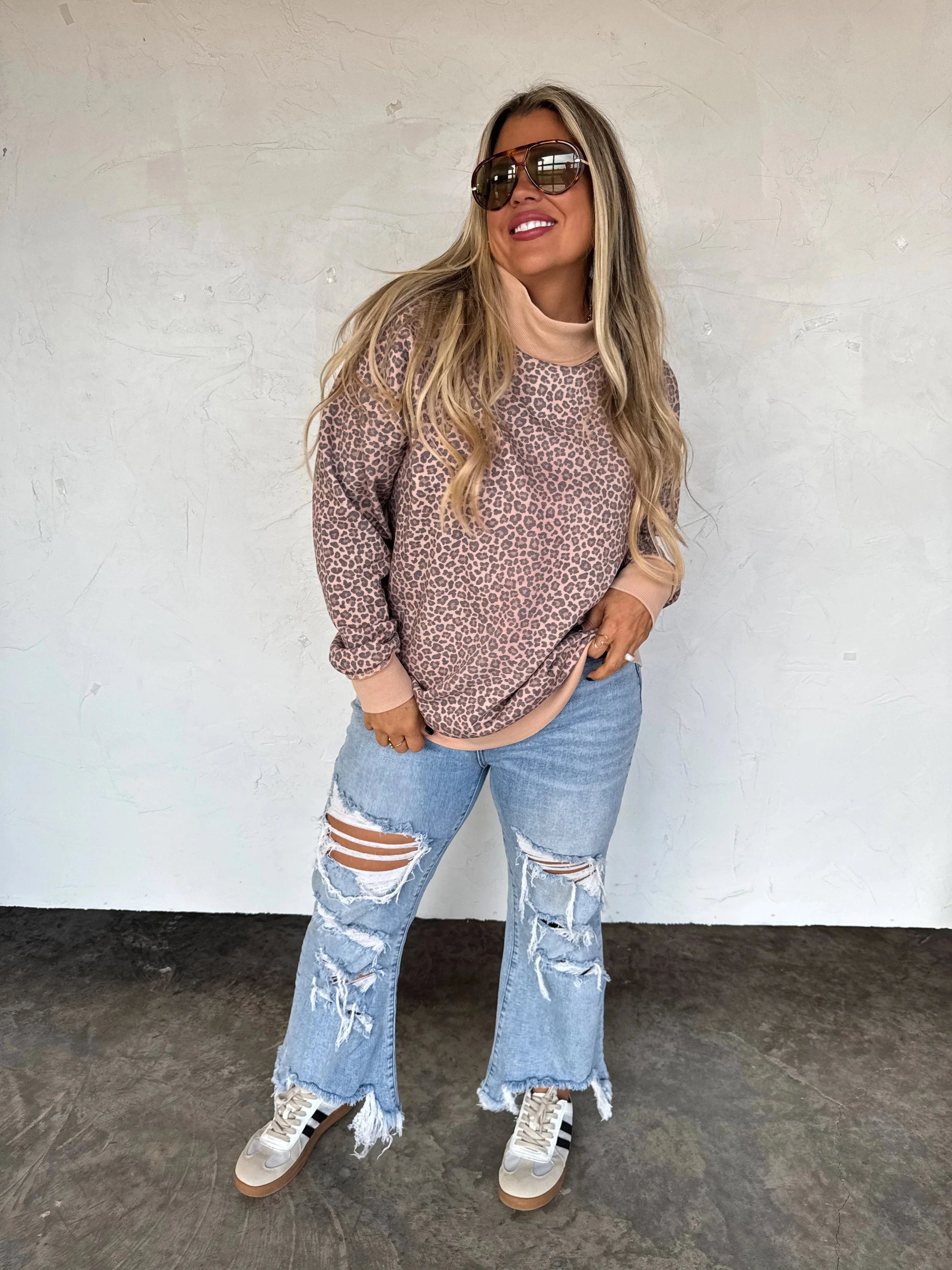 Camo and Leopard Mock Neck Sweatshirts Long sleeve Blakely 