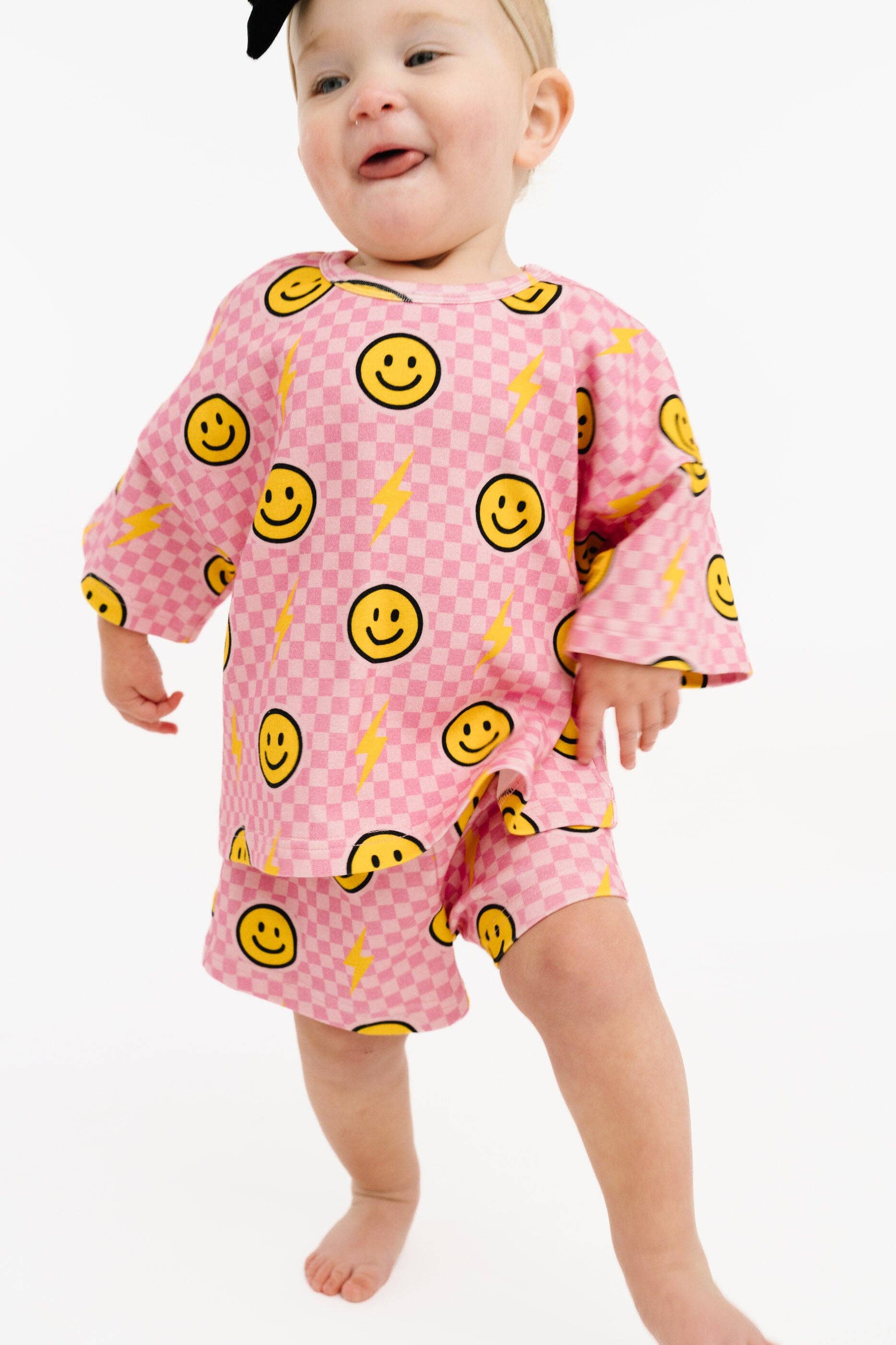 Pink Bolt Check Slouchy Set: 2T Little One Shop 