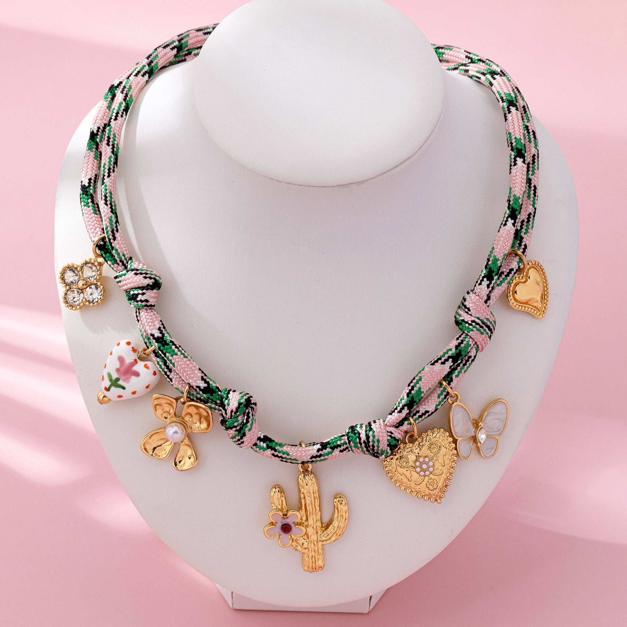 Pink Cord Charm Necklace - Bohemian Multi-Charm | 80N92743: GOLD JOSSLYN by wall to wall 