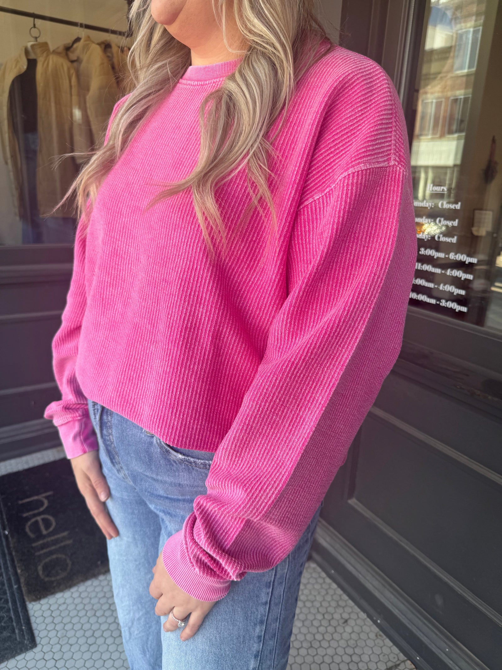 Fuchsia Pink MR Corded Crewneck Sweatshirt Long sleeve moon Ryder 