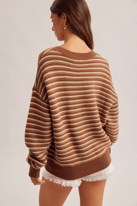 Brown Multi Stripe Long Sleeve Sweater Long sleeve Hem &amp; Thread 