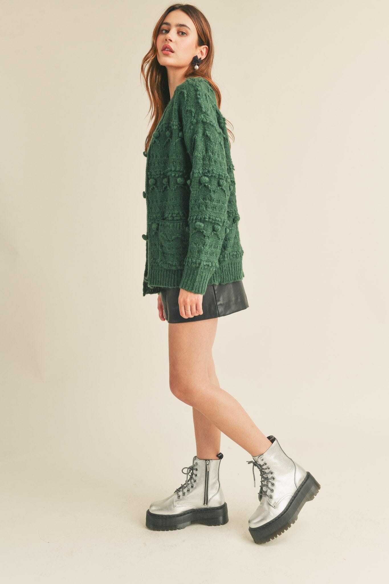Forest Green Cable Knit Cardigan - The Humming Arrow Boutique