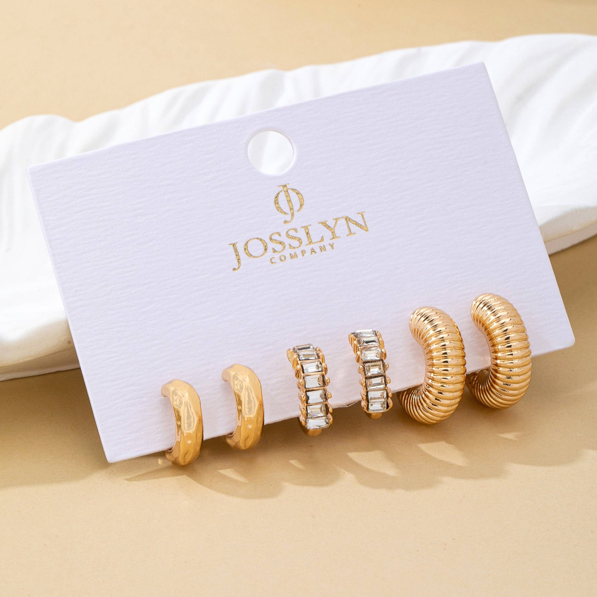 Rhinestone Textured Hoop Earring Set | 80E62138: Gold JOSSLYN by wall to wall 