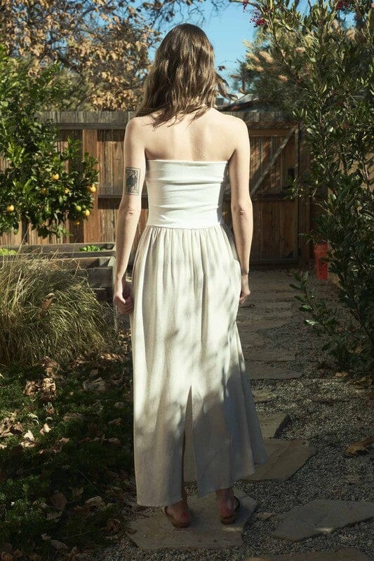 Natural Contrast Fold Over Strapless Midi Dress Dress blu pepper 