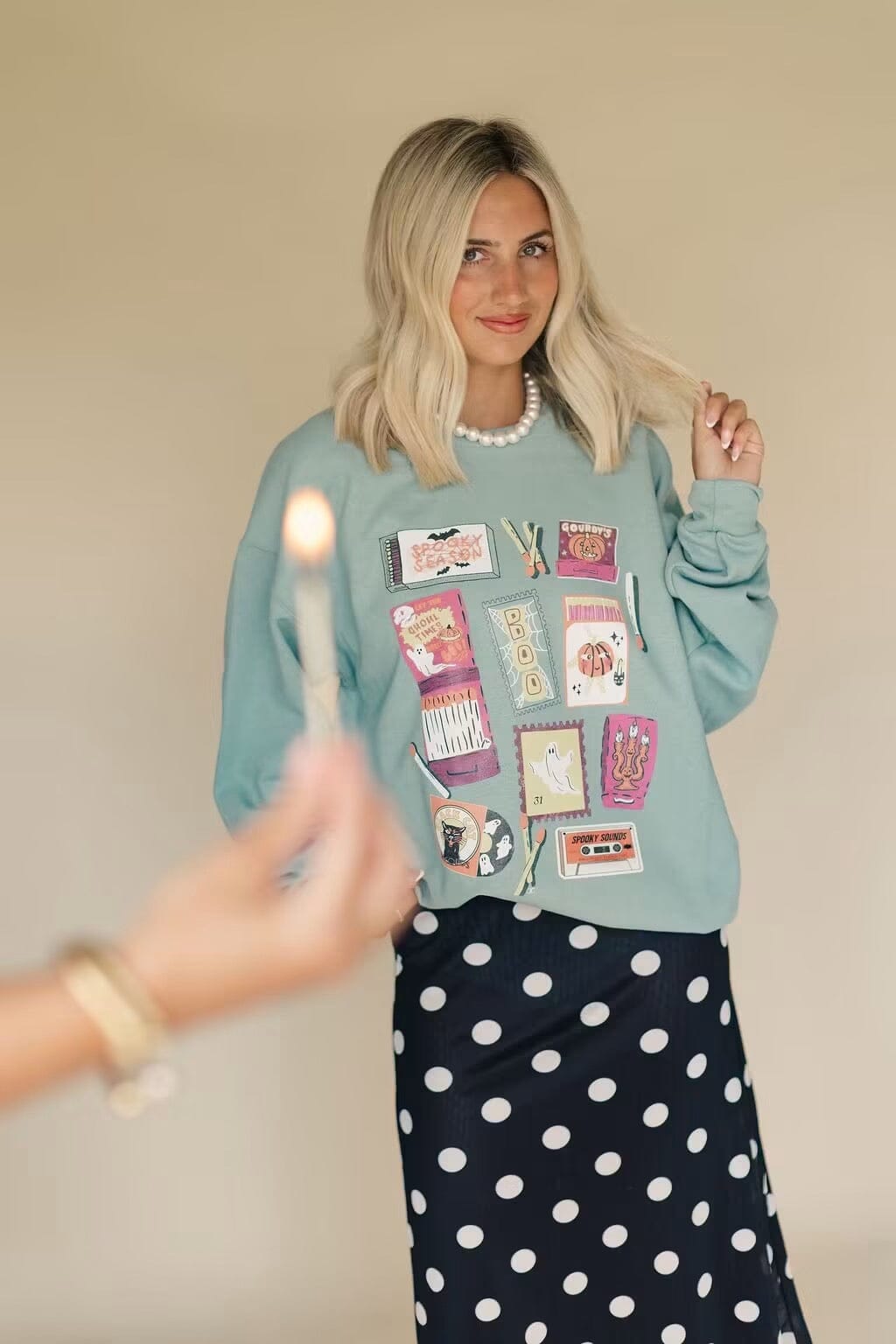 PREORDER | Halloween Matchbox Teal Graphic Crewneck Long sleeve Chaudoin Creations 