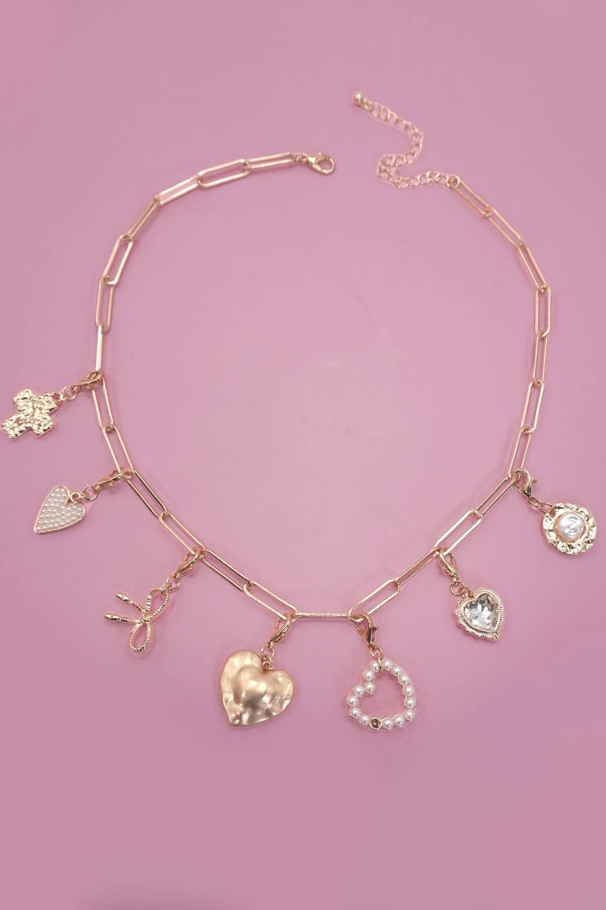 BOW HEART REMOVABLE MULTI CHARM NECKLACE | 80N91474: Gold JOSSLYN by wall to wall 