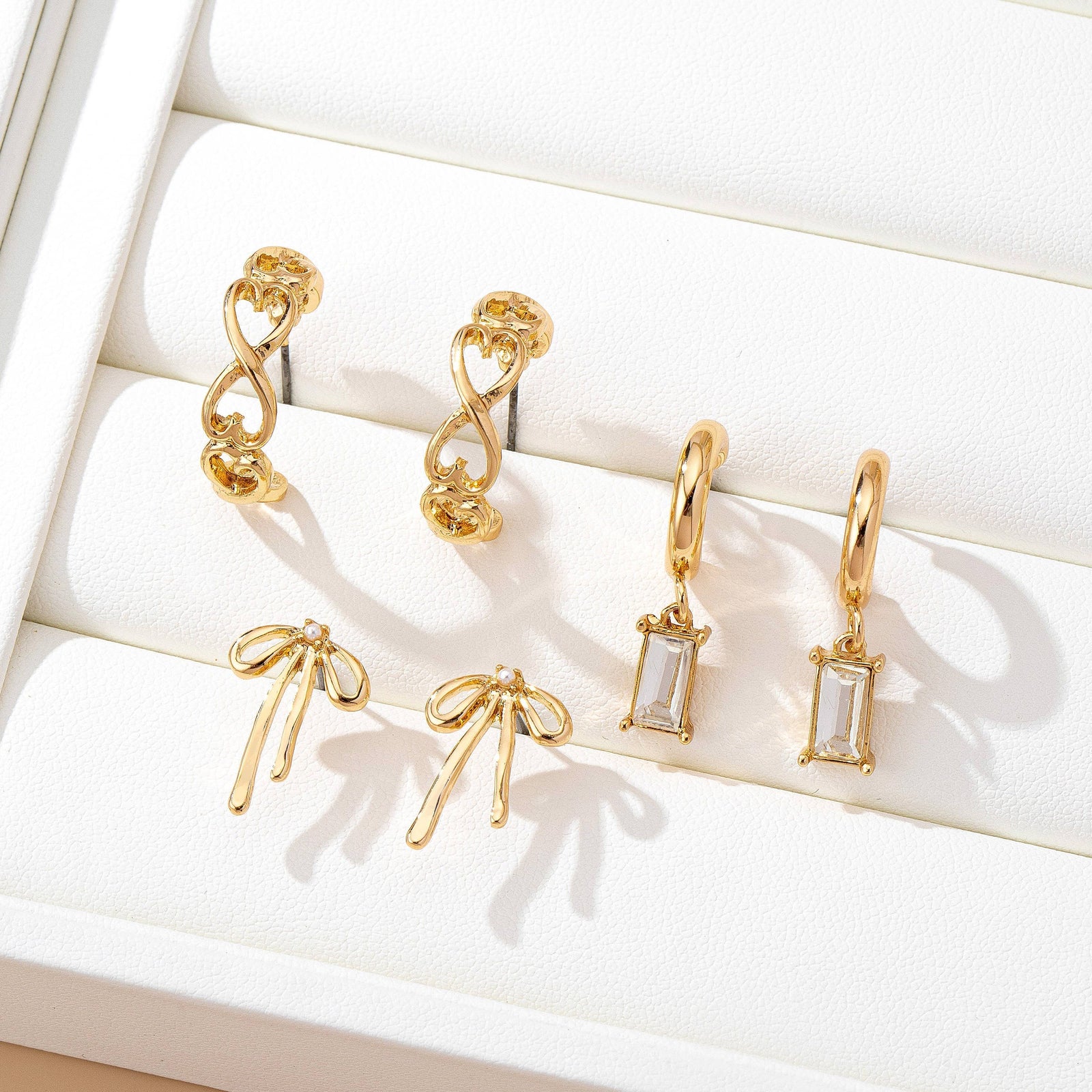 Baguette Stone Hoop, Bow Trio Earring Set | 80E61789: GOLD JOSSLYN by wall to wall 