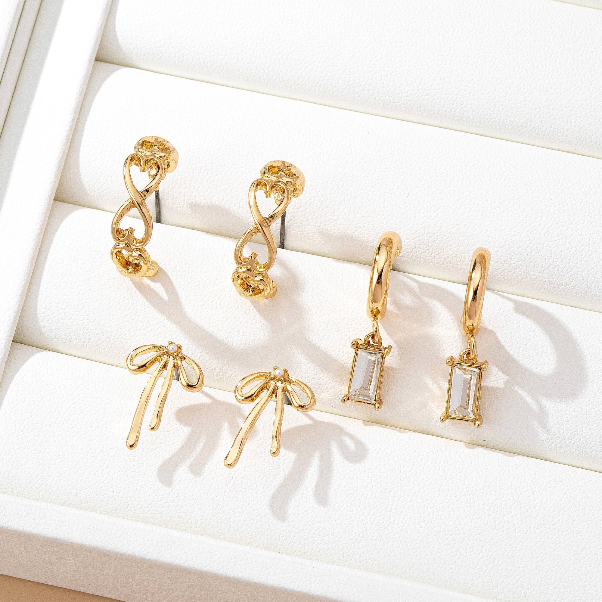 Baguette Stone Hoop, Bow Trio Earring Set | 80E61789: GOLD JOSSLYN by wall to wall 