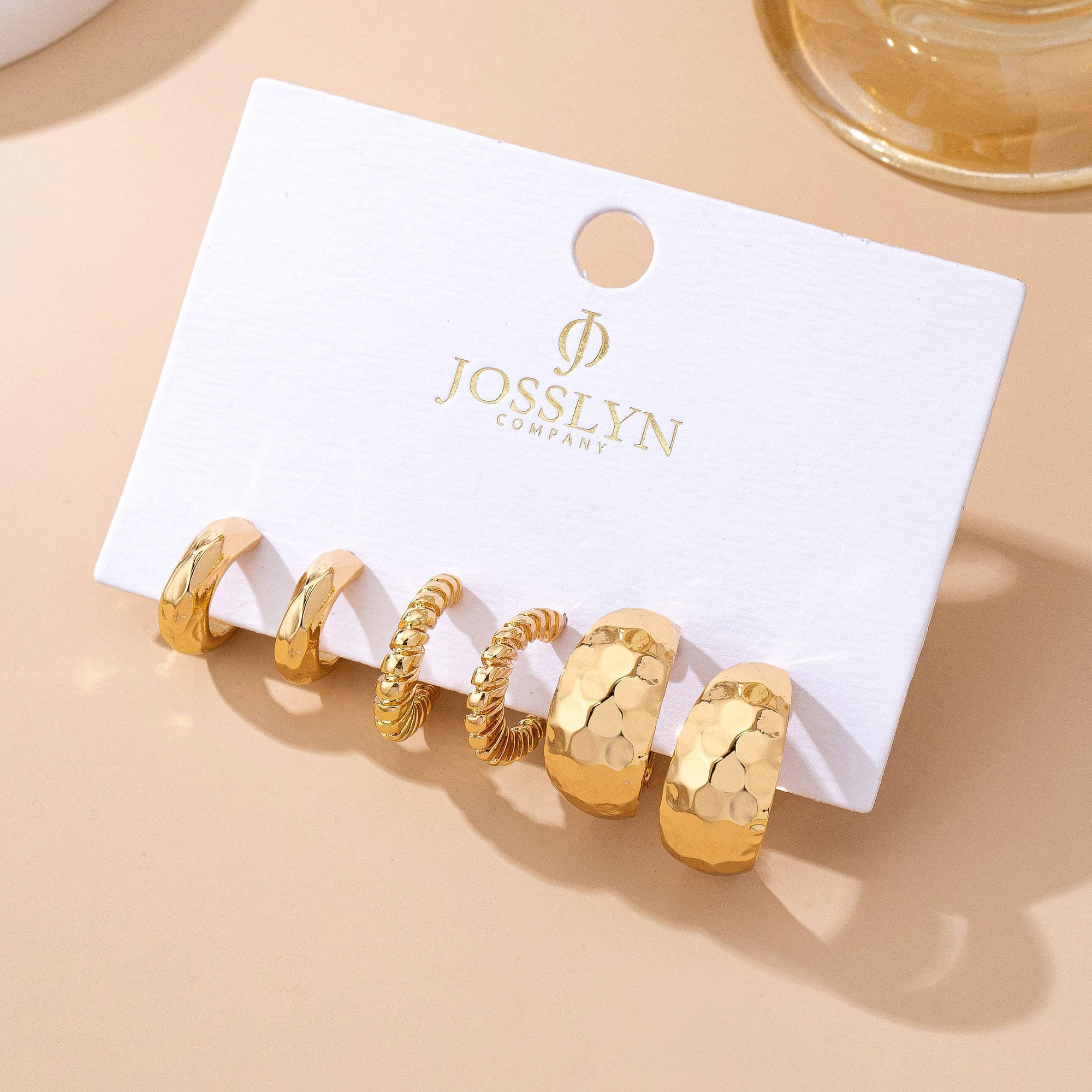 Mixed Texture Gold Crescent Hoop Trio Earring Set | 80E61795: GOLD JOSSLYN by wall to wall 