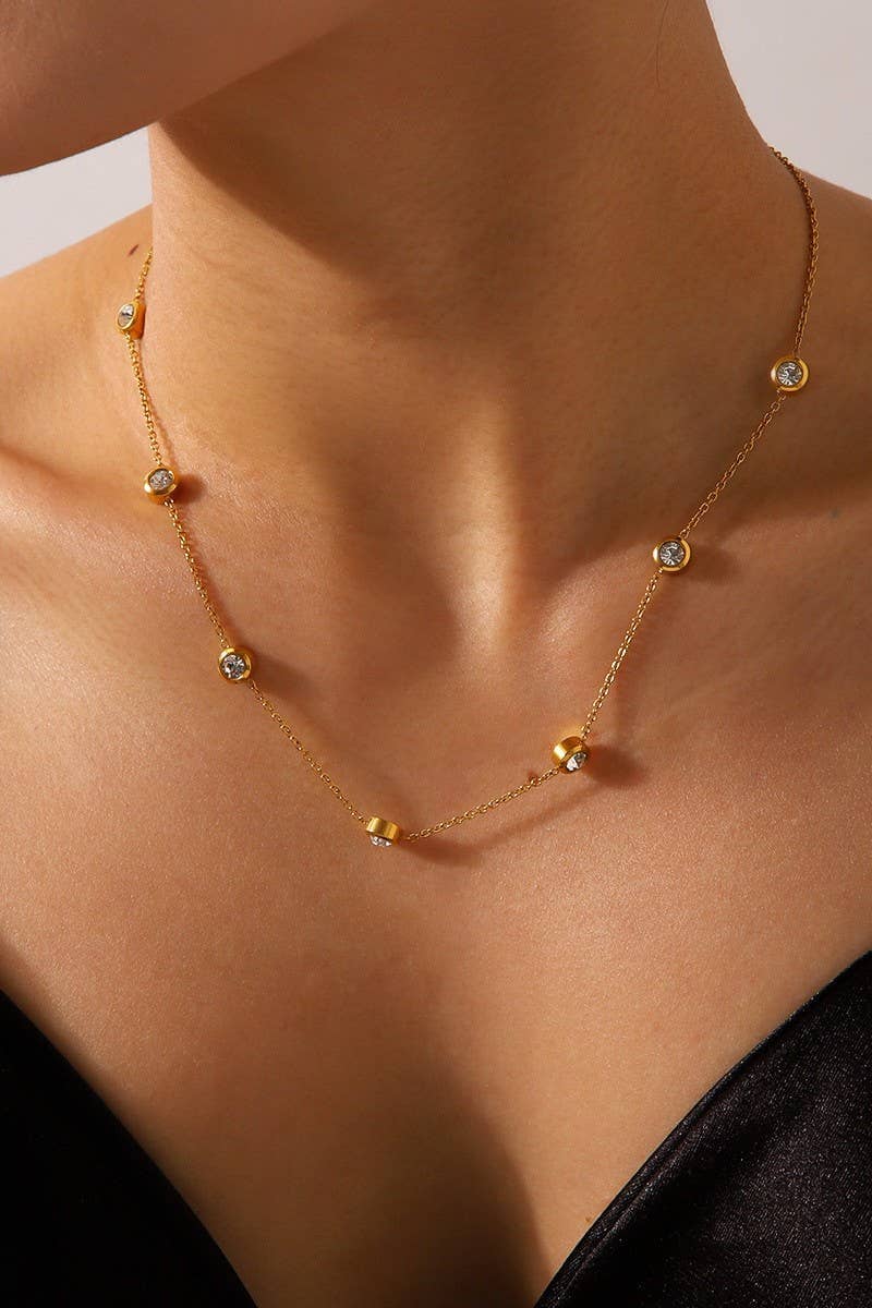 18K STAINLESS STEEL TARNISH FREE RHINESTONE NECK | 40NK9543: GOLD JOSSLYN by wall to wall 