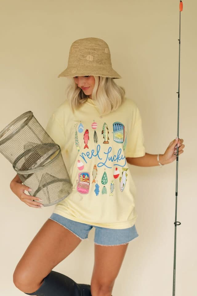 PREORDER | Reel Lucky Butter Yellow Comfort Colors Unisex Graphic Tee Chaudoin Creations 