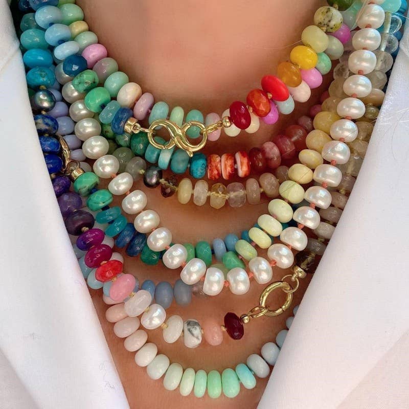 Natural Stone Semi-Precious Glass Mixed Necklace | 40NK9659: B JOSSLYN by wall to wall 