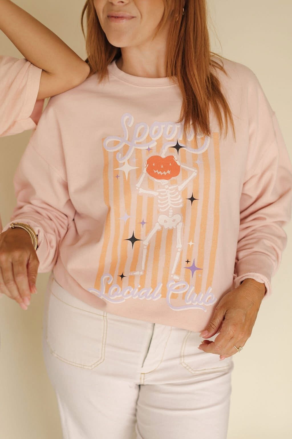 PREORDER | Spooky Season Skeleton Pink Crewneck Sweatshirt Long sleeve Chaudoin Creations 