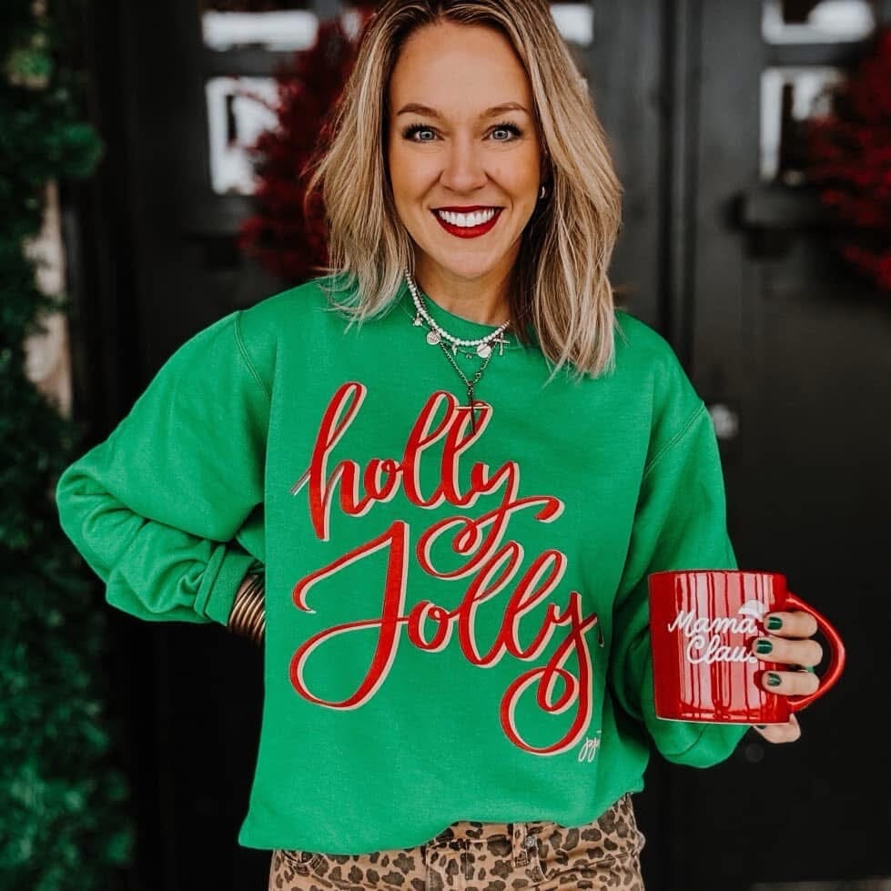 Holly Jolly Pink and Green Unisex Christmas Crewneck Long sleeve PPTX 