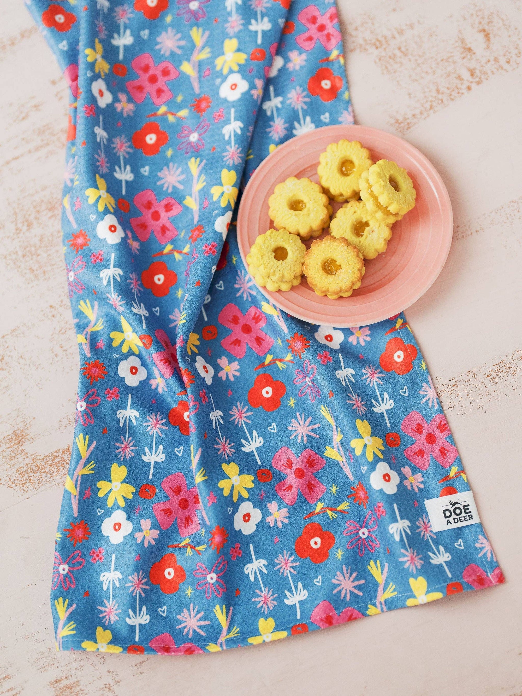 Happy Flowers Waffle Towel Doe A Deer 