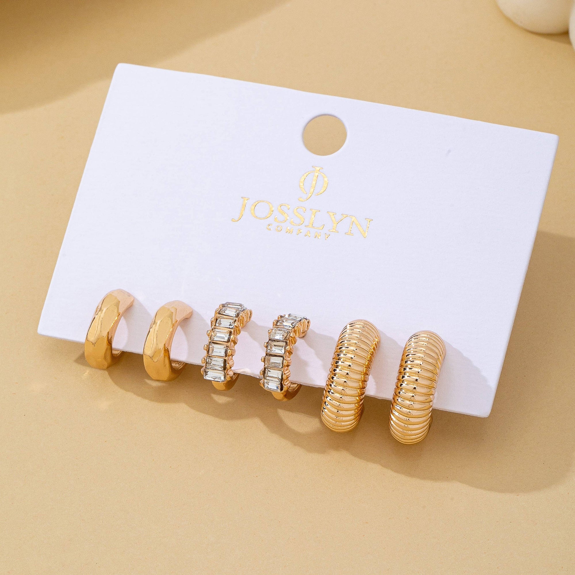 Rhinestone Textured Hoop Earring Set | 80E62138: Gold JOSSLYN by wall to wall 