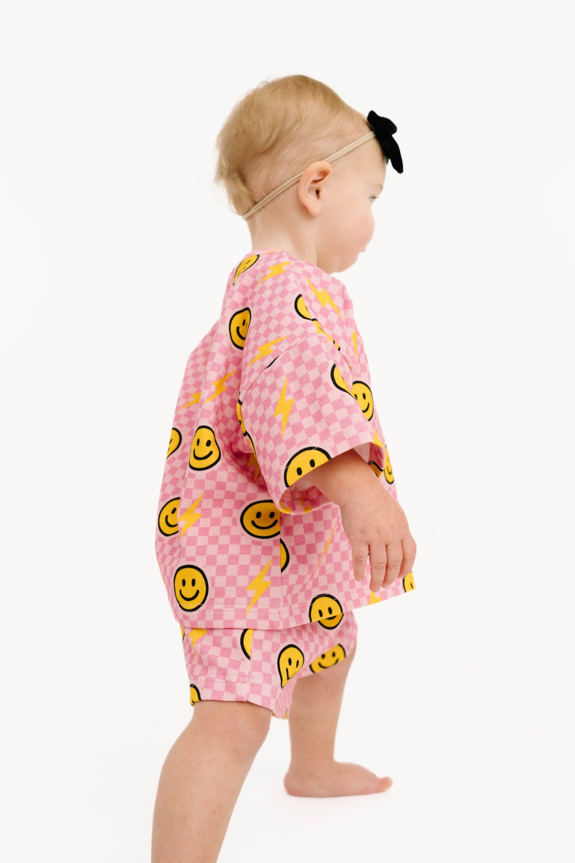 Pink Bolt Check Slouchy Set: 4T Little One Shop 