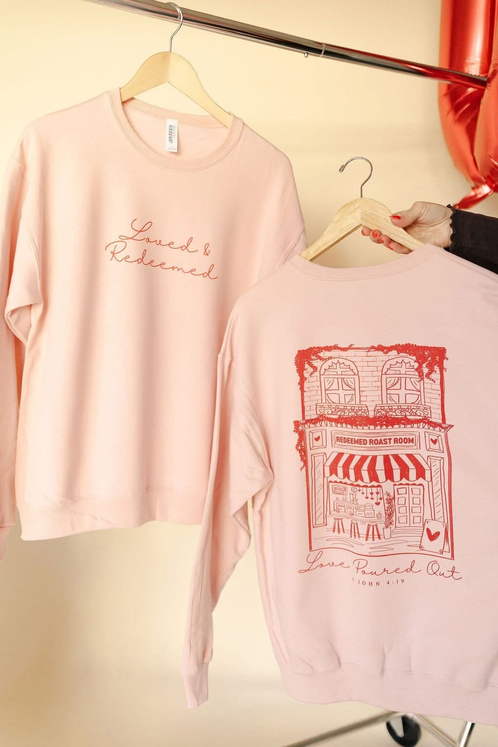 PREORDER | Loved and Redeemed Light Pink Crewneck Sweatshirt Long sleeve Chaudoin Creations 