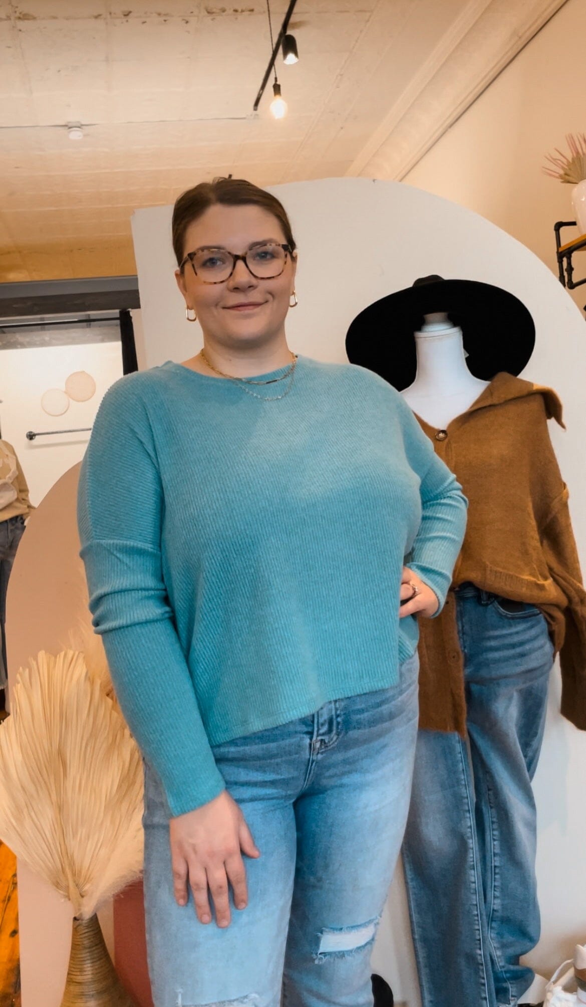 Dusty Teal Ribbed Dolman Sleeve Sweater Long sleeve Zenana 