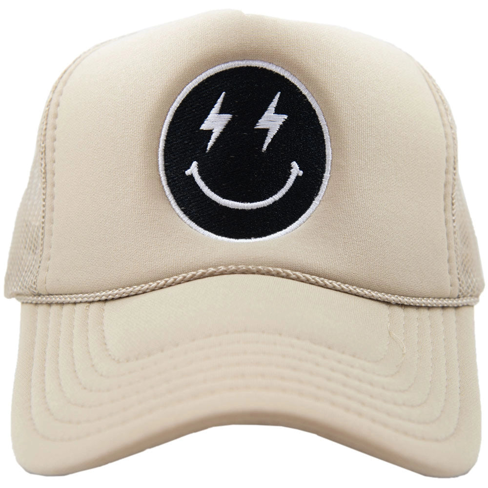 Katydid Tan and Black Lightning Smiley Otto Trucker Hat Hats Katydid 