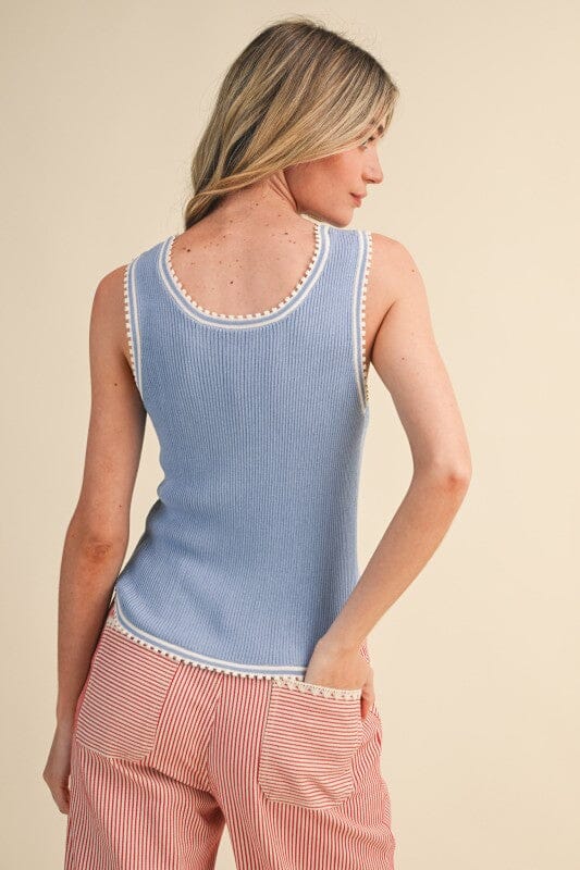 Cashmere Blue Picot Trim Ribbed Knit Tank &amp;merci 