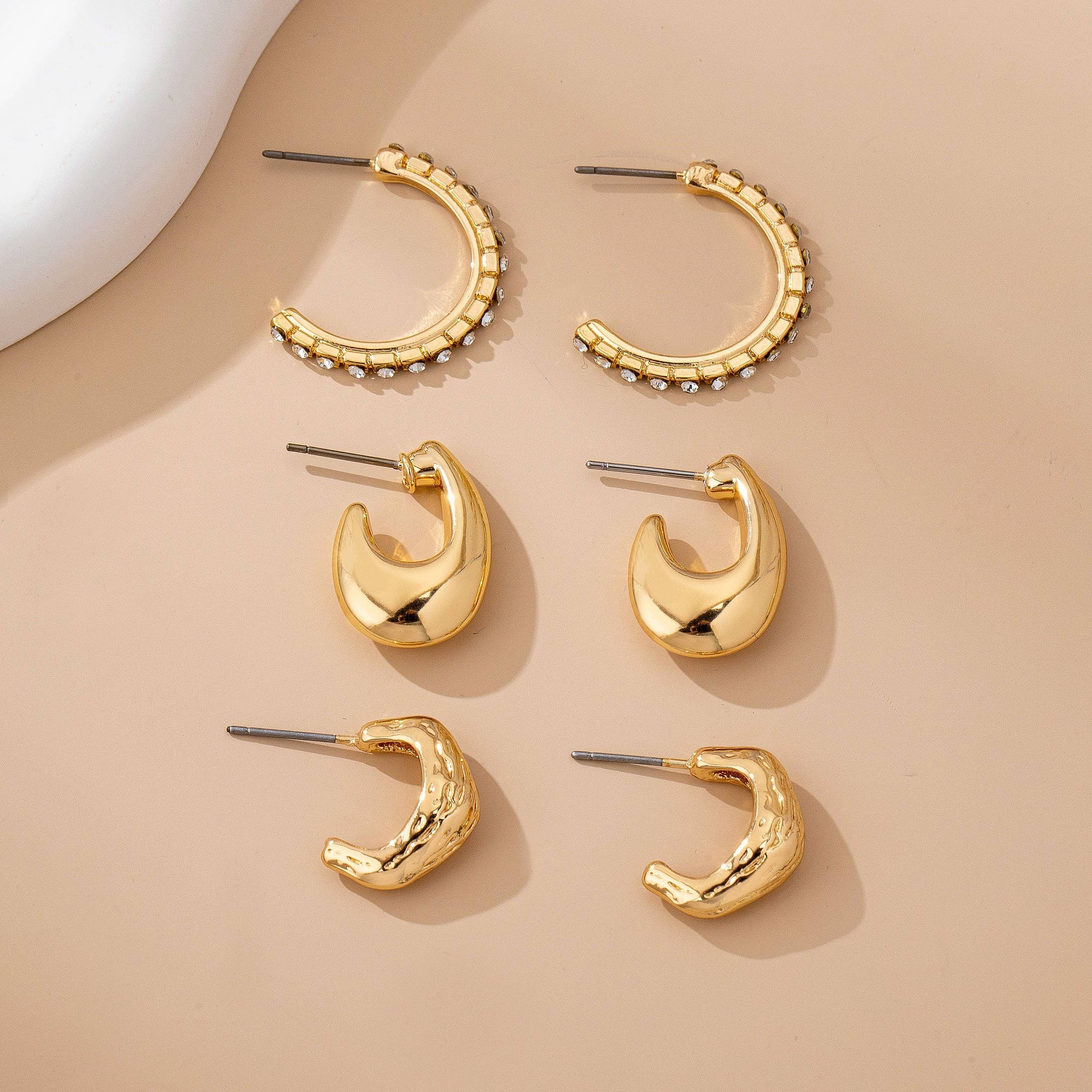 Tapered Rhinestone Huggie Hoop Trio Earring | 80E61671: GOLD JOSSLYN by wall to wall 