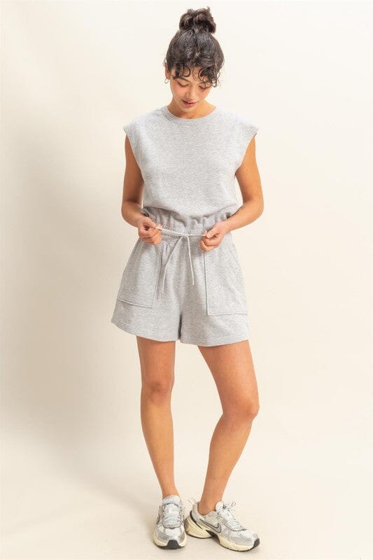 Heather Grey Sleeveless Drawstring Romper Double Hyfve 