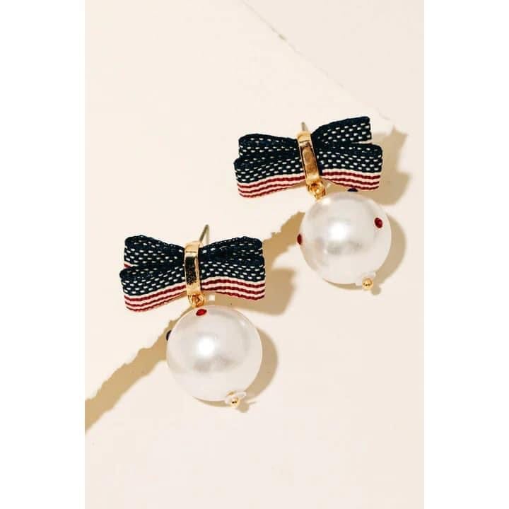 American Flag Bow Pearl Earrings Jewelry The Humming Arrow Boutique 