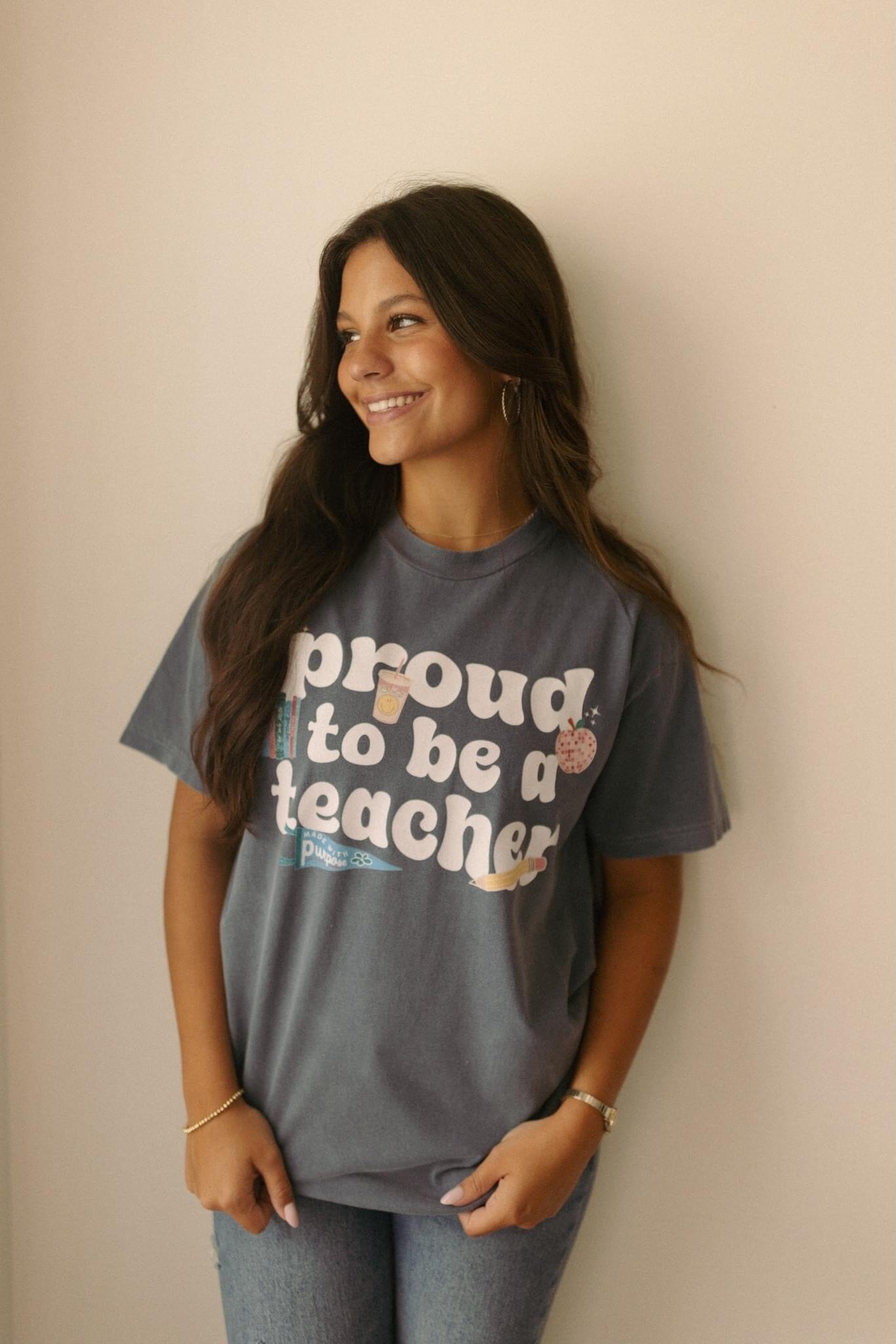 Proud To Be A Teacher Grey Comfort Colors Graphic Tee Short sleeve Chaudoin Creations 