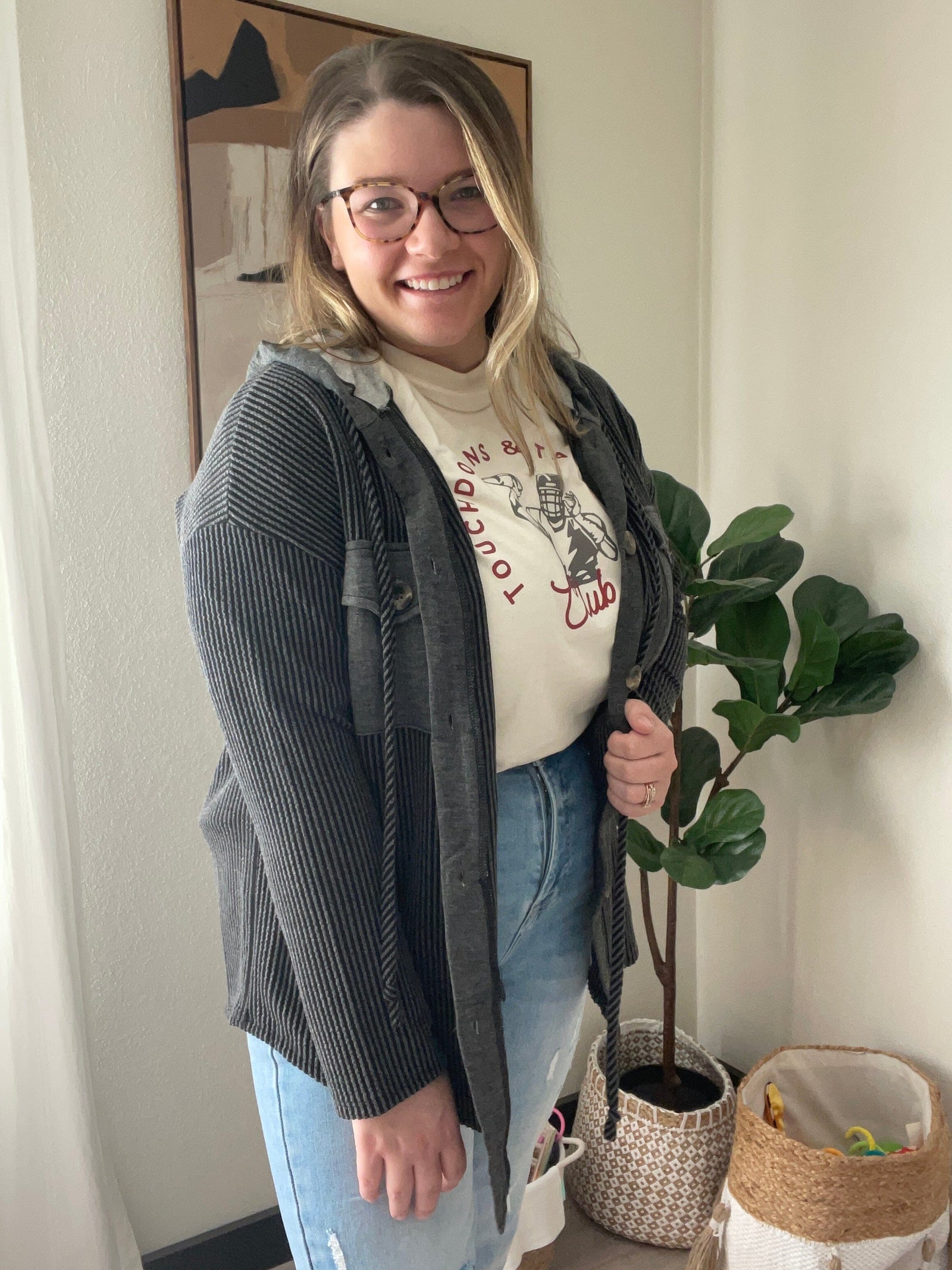 Black Ribbed Button Down Hoodie Shacket Cardigan Reborn J 