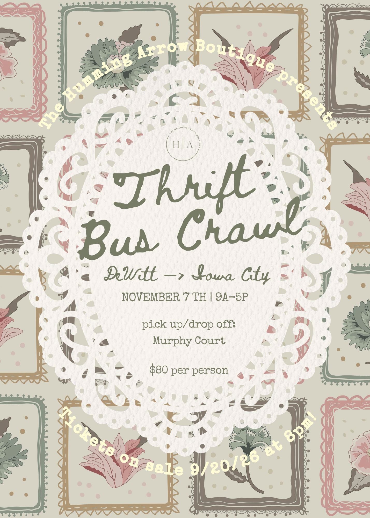 Thrift Bus Crawl | November 7 | DeWitt —> Iowa City The Humming Arrow Boutique 