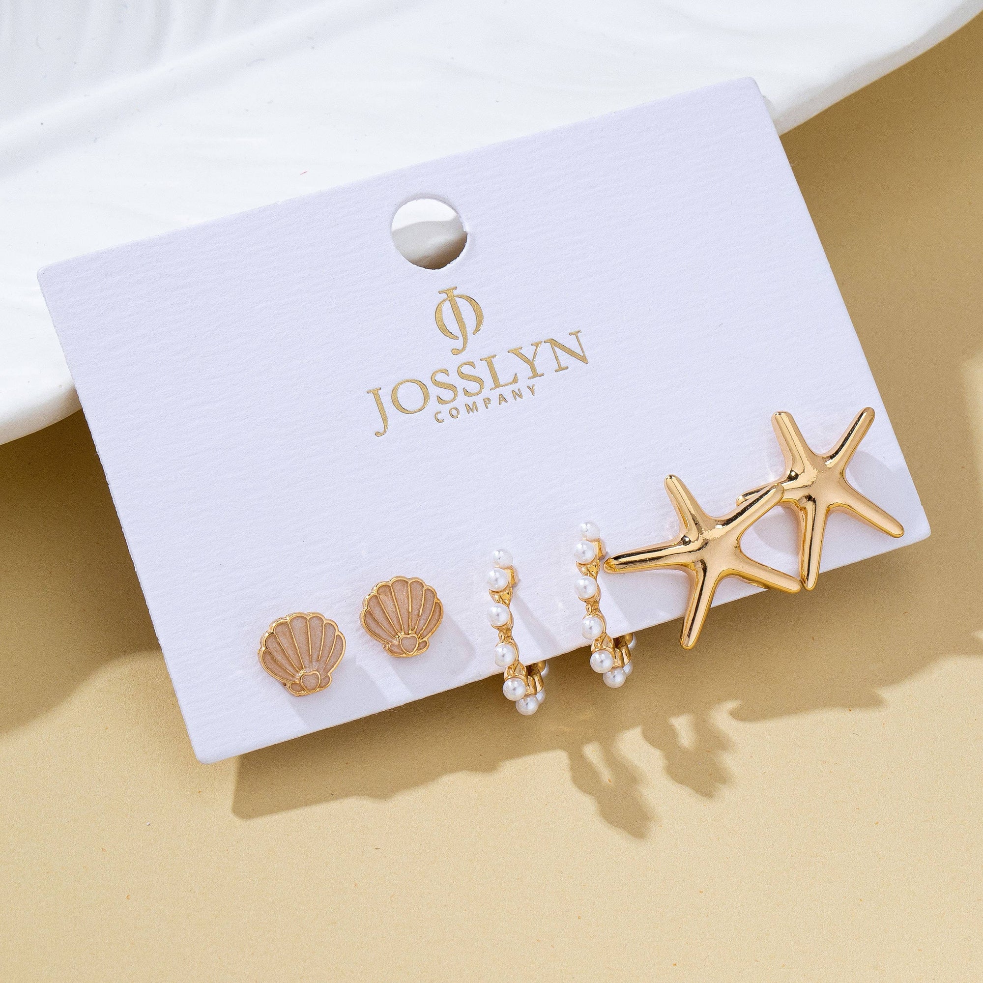 Nautical Shell Starfish Pearl Trio Earring Set | 80E62026: Gold JOSSLYN by wall to wall 