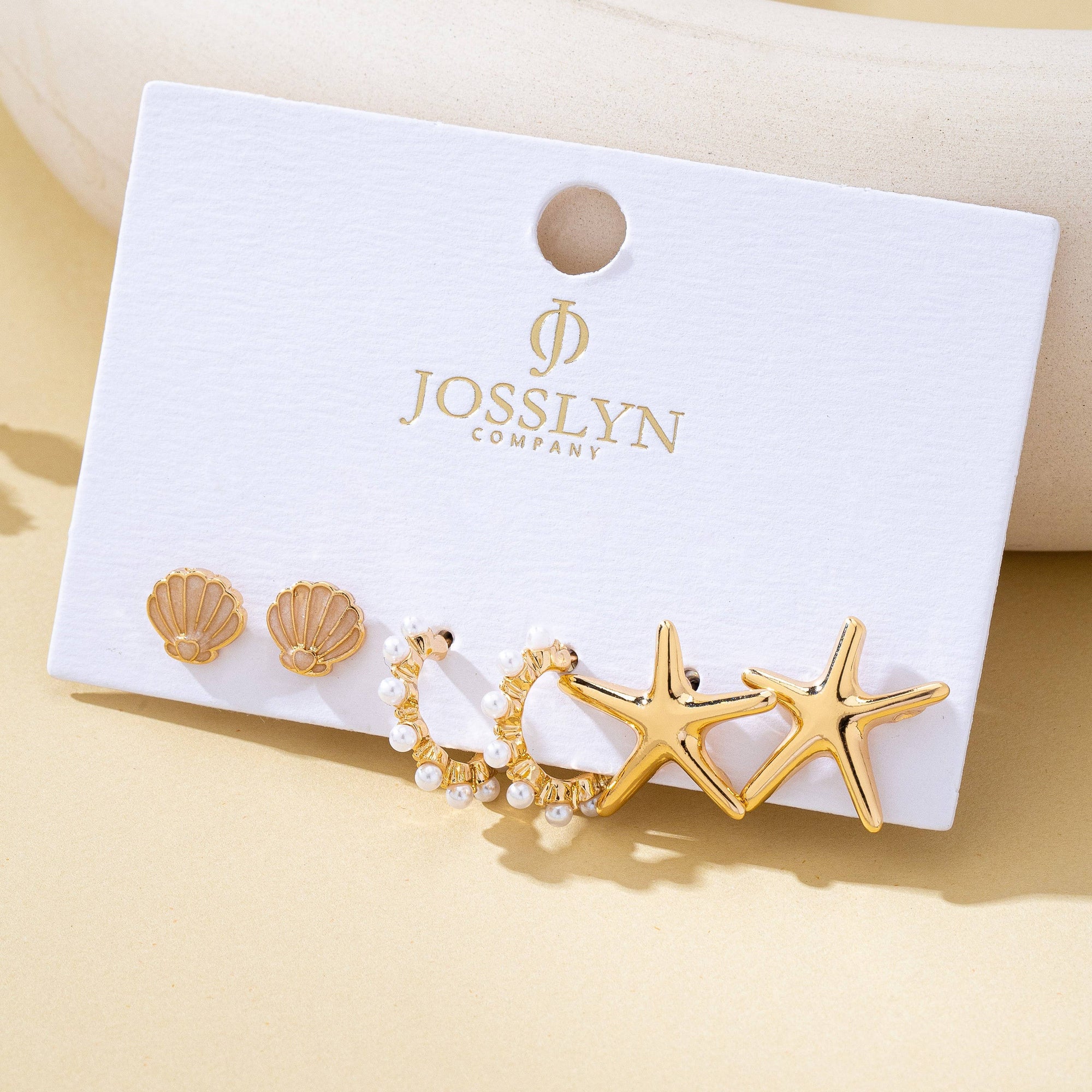 Nautical Shell Starfish Pearl Trio Earring Set | 80E62026: Gold JOSSLYN by wall to wall 
