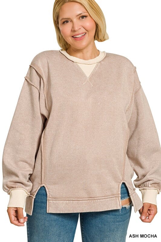 Ash Mocha Mineral Wash Contrast Hem Sweatshirt (Copy) Zenana 