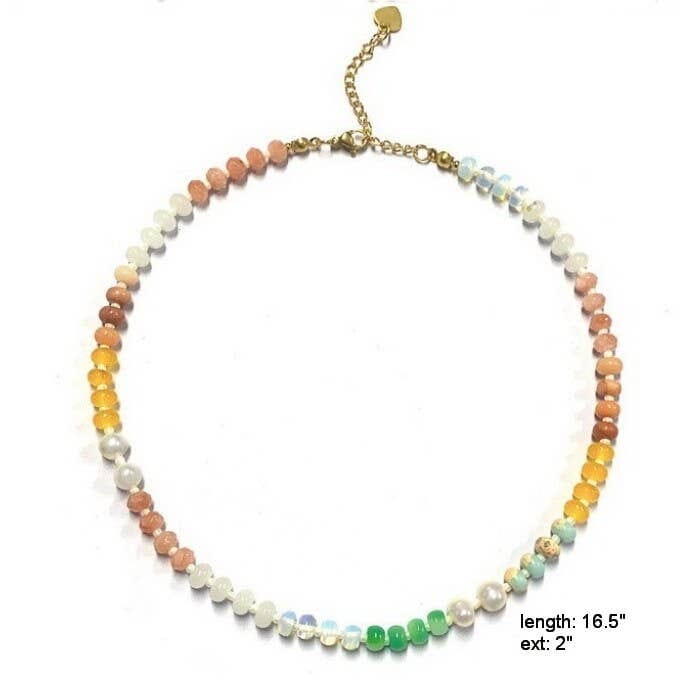 Natural Stone Semi-Precious Glass Mixed Necklace | 40NK9694: B JOSSLYN by wall to wall 