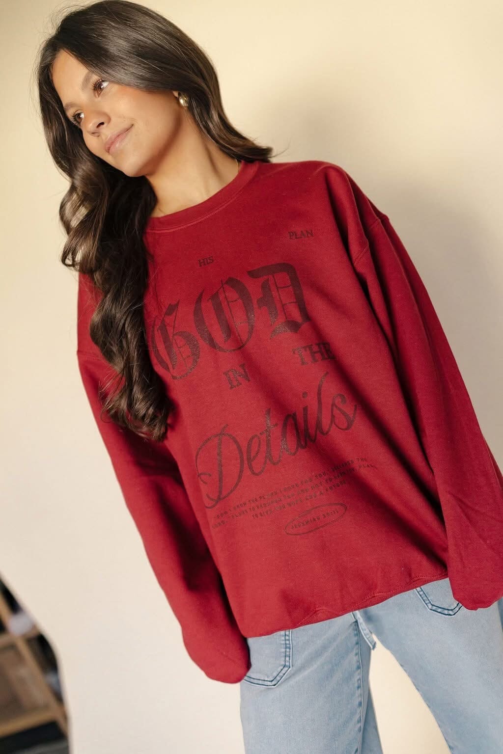 PREORDER | God Is In The Details Red Graphic Crewneck Long sleeve Chaudoin Creations 