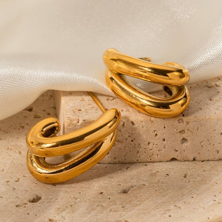 18K STAINLESS STEEL WATERPROOF TARNISH FREE HOOPS | 40E439: GOLD JOSSLYN by wall to wall 