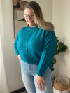 Heather Teal Exposed Seam Sweater Long sleeve Zenana 